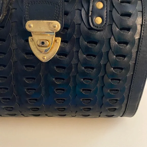 Vintage, Black, leather, woven, braided, satchel, hand bag - Picture 2 of 6